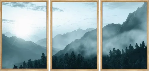 Miniatura 24 de SIGNWIN Lienzo enmarcado para pared, juego de arte tranquilo con reflejo de lago, acuarela, montaña y agua, ilustraciones modernas, arte abstracto