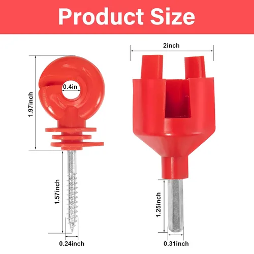 Miniatura 2 de 25 piezas de aislador eléctrico rojo para valla, poste de anillo, aislador autorroscante, aislador de poste de madera que ahorra mano de obra y 1