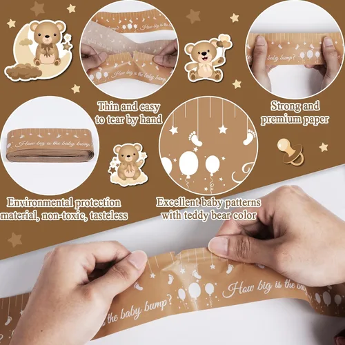 Miniatura 3 de Juegos de baby shower, cinta métrica para medir el vientre de 150 pies, cinta métrica para el vientre de mamá, cinta métrica de vientre para Marrón