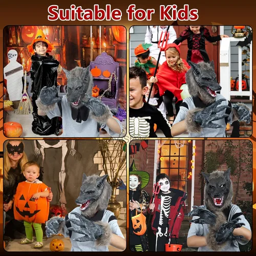 Miniatura 6 de Manos de hombre lobo de Halloween, garras de hombre lobo G-loves, látex lobo G-ama manos peludas aterradoras para fiesta de hombre lobo, accesorios