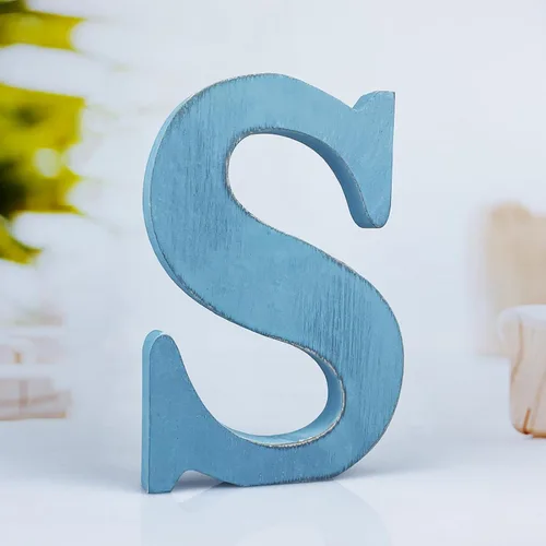 Miniatura 25 de Letras de madera azul rústica de 6 pulgadas, letras de madera sin terminar para decoración de pared, letras azules retro de pie, decoración