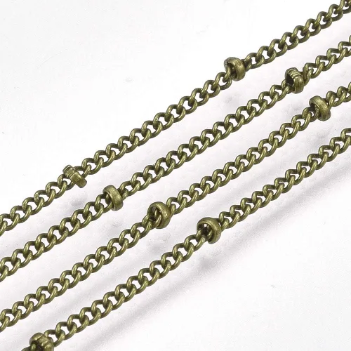 Miniatura 2 de Cadenas de latón de bronce antiguo de 49 pies con eslabones trenzados, cable soldado con cuentas cruzadas de satélite con carrete de 0.079 x 0.059