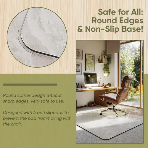Miniatura 5 de Tapete para silla de oficina para alfombra y madera dura, mejorado de 36 x 48 pulgadas, tapete de vidrio templado de doble uso para silla