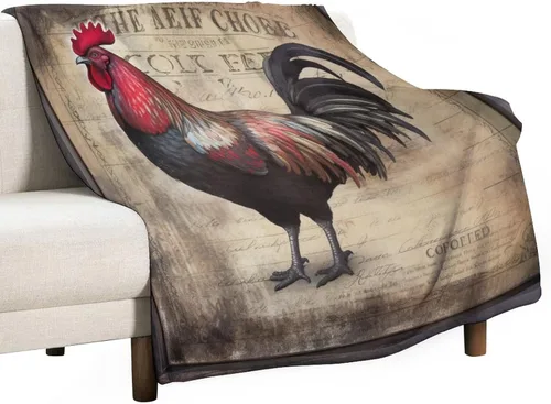Miniatura 37 de Manta de microfibra suave y acogedora con diseño de gallo rústico en blanco y negro, suave y acogedora manta de microfibra para sofá, cama, oficina
