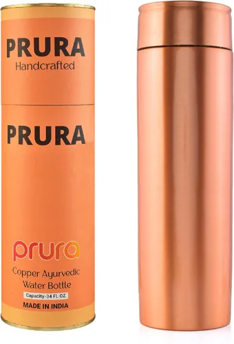 Miniatura 29 de Botella de agua de cobre con estampado puro, a prueba de fugas, recipiente de cobre ayurvédico para deportes, gimnasio, aire libre, yoga, beneficios