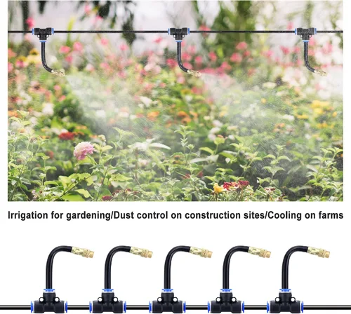 Miniatura 4 de Paquete de 5 boquillas de nebulización de latón con manguera integrada de 4 pulgadas para sistema de refrigeración al aire libre, rotación ajustable