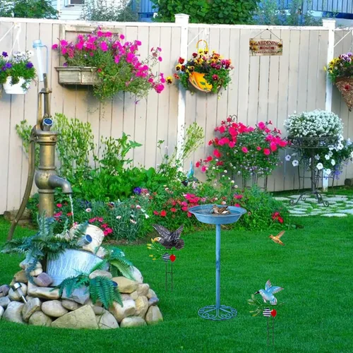 Miniatura 6 de Baños para pájaros para exteriores, 25.5 pulgadas de altura, comedero de pájaros de metal con libélula para decoración de jardín, patio y césped