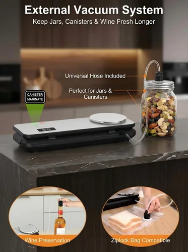 Miniatura 7 de Sellador al vacío para alimentos, potente máquina selladora al vacío de 90 kPA con báscula digital de cocina, sellador al vacío de alimentos 12 en 1