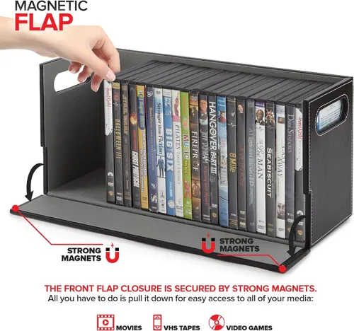 Miniatura 3 de Stock Your Home caja de almacenamiento de DVD, organizador de estante de películas para Blu-Ray, estuches de videojuegos, CDs, soporte para cintas
