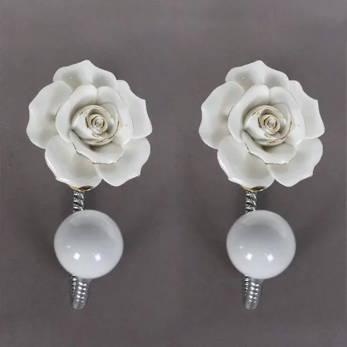 Miniatura 2 de Hermosos ganchos de pared de cerámica con flores 3D, gancho decorativo cromado para bata, bufanda, bolsa, toalla, sombrero, etc. para cocina, baño