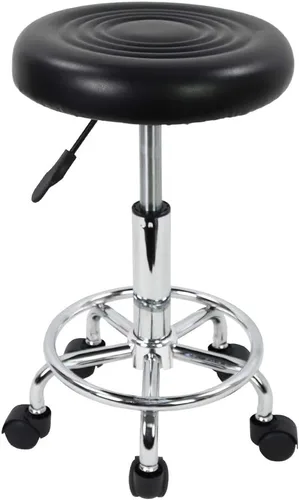 KKTONER Taburete redondo moderno de piel sintética con reposapiés, altura ajustable, spa, sala de dibujo, tatuaje, trabajo, masaje, silla de tareas,