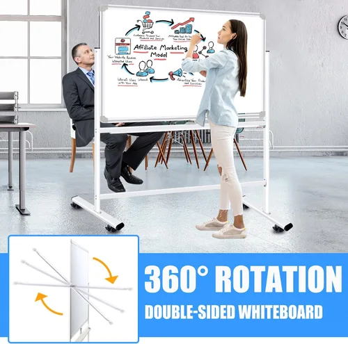 Miniatura 3 de Pizarra de borrado en seco con soporte, 40 x 28 pulgadas, pizarra blanca móvil de doble cara sobre ruedas, pizarra blanca rodante para el hogar
