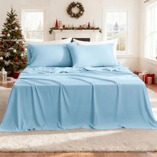 Miniatura 32 de CozySmile Juego de sábanas transpirables y refrescantes, sábanas de lujo de 4 piezas con bolsillo profundo para cama de tamaño matrimonial, se Beige