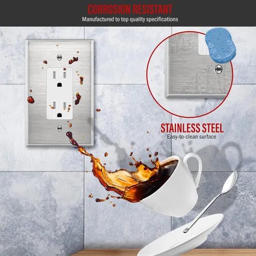 Miniatura 3 de ENERLITES Placa de pared metálica decorativa para interruptor o receptáculo, resistente a la corrosión, tamaño extra grande de 1-gang, 5.5" x 3.5