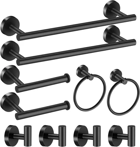 Miniatura 10 de Juego de Accesorios de Baño Negro de 10 Piezas, Juego de Barras de Toalla de Acero Inoxidable Negro Mate, Incluye 2 Barras de Toalla de 16'', 4