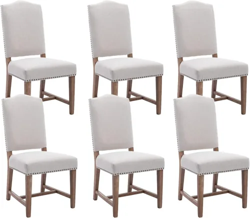 Miniatura 12 de Shunzhi Farmhouse - Juego de 2 sillas de comedor tapizadas estilo Parson, modernas de mediados de siglo con cabeza de clavo, de lino, sin brazos