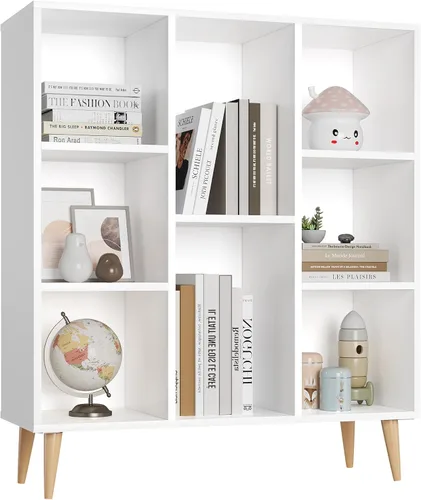 FACBOTALL Estantería blanca, estantería abierta de madera, estantería moderna y minimalista, 8 estantes abiertos para libros, organizador de