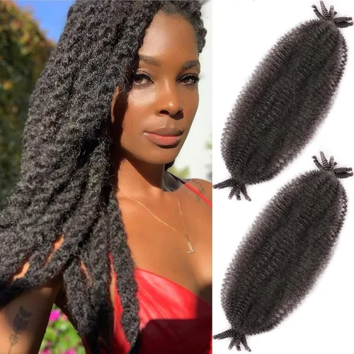 Miniatura 22 de Cabello afro elástico y trenzado de 30 pulgadas 2 paquetes, cabello preesponjado y trenzado elástico pre-estirado para extensiones de cabello suave