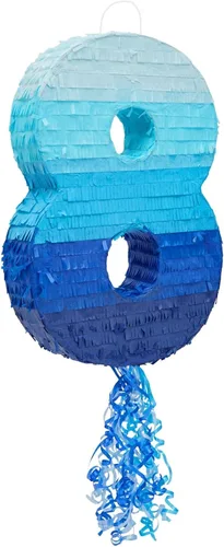 Miniatura 13 de BLUE PANDA Cuerda de 6 piñatas – Azul degradado 16.5 x 11.3 x 3 pulgadas – Piñata número 6 para decoraciones de cumpleaños y decoración de fiestas