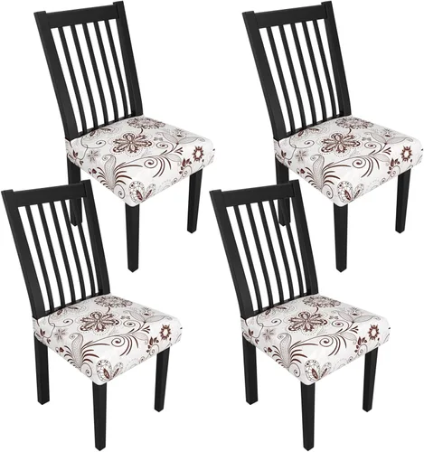 Miniatura 39 de Juego de 4 fundas elásticas para sillas de comedor, fundas para sillas de comedor con estampado floral, fundas para asientos de sillas con estampado