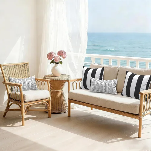 Miniatura 729 de Juego de 2 almohadas para exteriores de 16 x 16 pulgadas, repelentes al agua con interiores, para muebles de patio, hogar, jardín, geometría bohemia