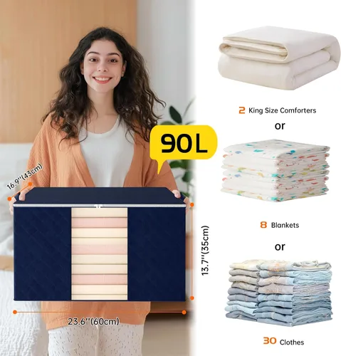 Miniatura 2 de Paquete de 6 Bolsas de Almacenamiento de Ropa - Organizadores de Mantas de 90L y Almacenamiento para Armario, Contenedores de Almacenamiento Grandes