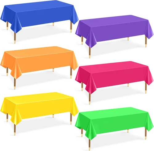 Miniatura 15 de Mwellewm 6 manteles de plástico desechables, mantel de arcoíris de colores surtidos, rectangular de neón colorido a granel sólido para cumpleaños
