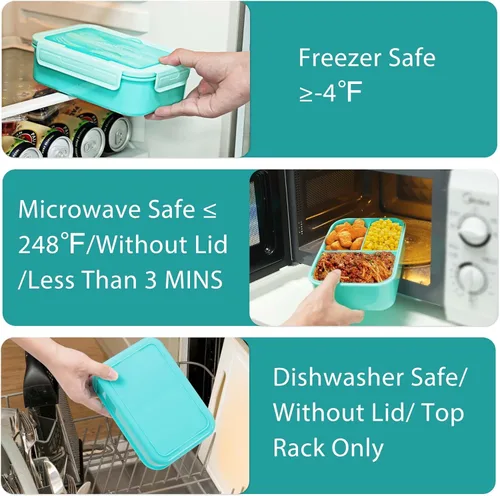Miniatura 6 de Caperci Caja Bento Clásica para Almuerzo Adulto para Niños Mayores - Envase de Almuerzo de 47 oz con 3 Compartimentos Impermeable para Adultos