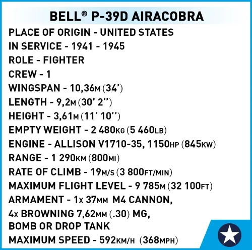 Miniatura 9 de COBI Colección histórica WWII Bell® P-39D AIRACOBRA® Aircraft