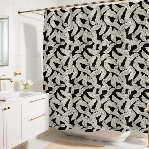 Miniatura 20 de Cortina de ducha con estampado floral coral oscuro - Patrón de flores negras moderno melancólico - Decoración moderna para el hogar - Cortina