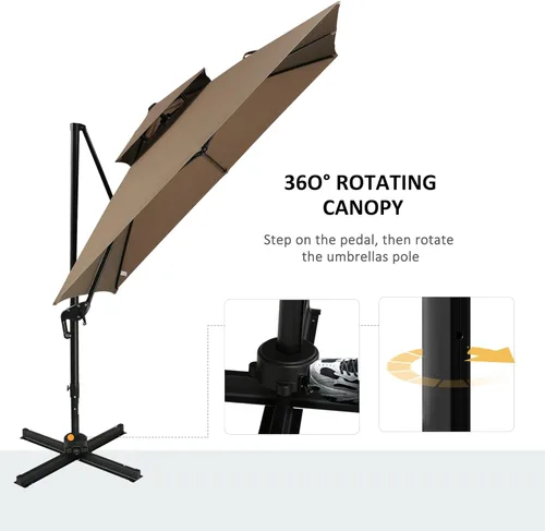 Miniatura 3 de Outsunny Sombrilla de patio de 10 pies con base, sombrilla voladiza de aluminio colgante de doble parte superior con rotación de 360 grados, fácil