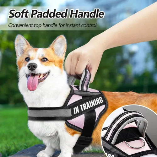Miniatura 4 de Juego de arnés y parches para chaleco de perro, arnés para perro de servicio en entrenamiento Animire con 10 parches para perros, chaleco Rosa