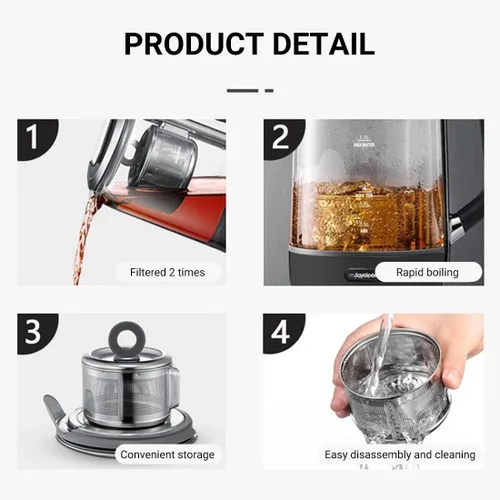 Miniatura 5 de Joydeem Máquina de té caliente, hervidor eléctrico de vidrio con infusor de té de elevación automática y control de temperatura, 1.7L, JD-ZC6088G