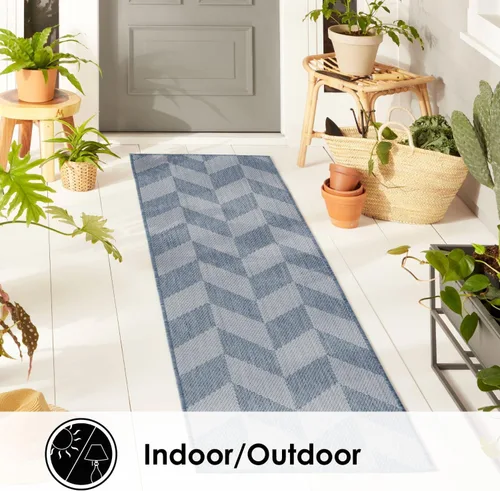 Miniatura 5 de Nicole Miller New York Patio Country Calla - Alfombra contemporánea de espiga para pasillo de interiores y exteriores, azul/gris, 1 pie y 9 pulgadas