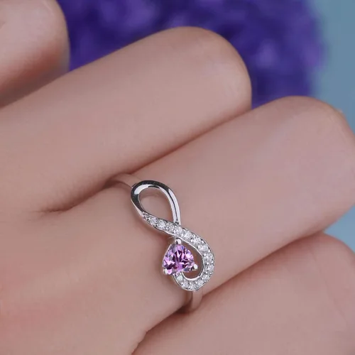 Miniatura 42 de Anillo Jo Wisdomo de compromiso. de plata esterlina, con corazón e infinito, anillo de amistad, para ella