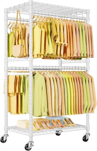 Miniatura 12 de ULIFHOME P4 Plus Perchero Rodante de Ropa Resistente, Percheros de Ropa para Colgar Ropa, Percheros de Vestir Independientes con Ruedas, Perchero