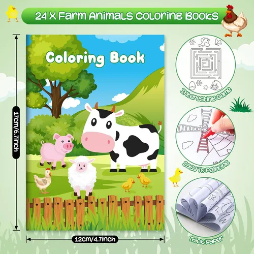 Miniatura 2 de BenLouis 24 mini libros para colorear de animales de granja para niños con 24 crayones apilables, regalos de fiesta de granero, libros