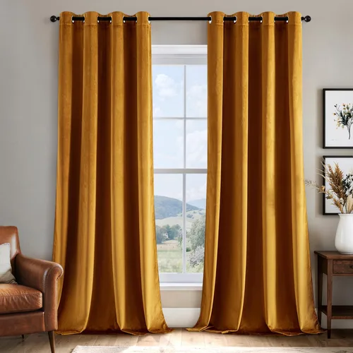 Miniatura 10 de EMEMA Juego de 2 paneles de cortinas de terciopelo de 63 pulgadas, con pestaña trasera y bolsillo para barra, cortinas con aislamiento térmico