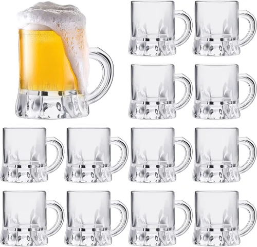 Miniatura 10 de Meanplan Juego de 48 mini tazas de cerveza a granel, vasos de chupito de 1 onza pequeña transparente con asas, mini tazas de whisky de degustación