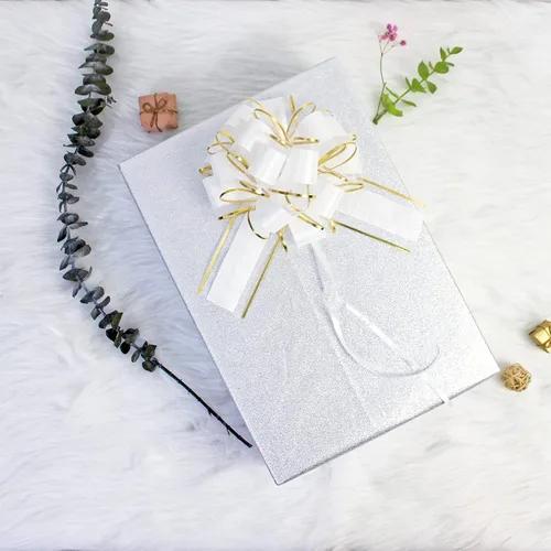 Miniatura 7 de WEWILUCK Lazo de regalo para envolver regalos, 10 lazos blancos con línea dorada para árbol de Navidad, regalos de Navidad, decoración de boda