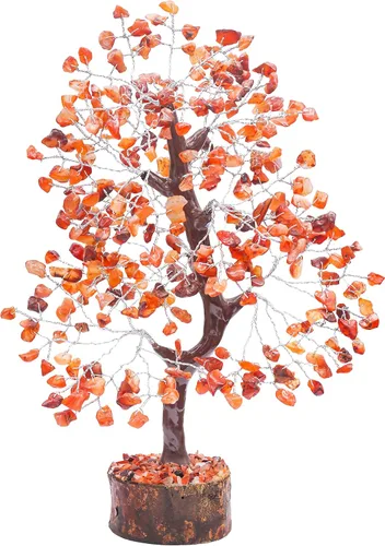 Crocon® Árbol de cristal de piedras preciosas de cornalina, criaturas y piedras curativas, árbol de piedra curativa naranja para chakras sacros,