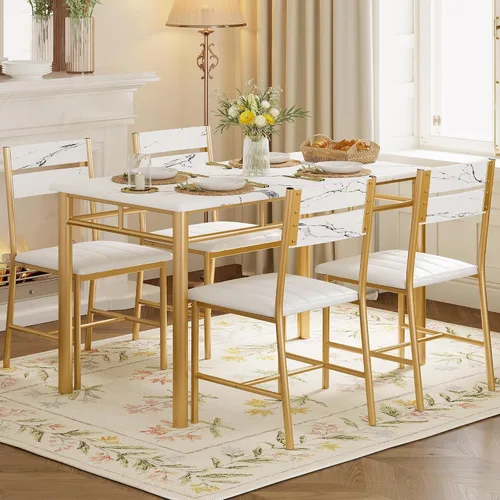 Miniatura 9 de Juego de mesa de comedor IRONCK para 4, mesa de cocina de madera con sillas tapizadas para cocina y comedor, juego de mesa compacto para espacios