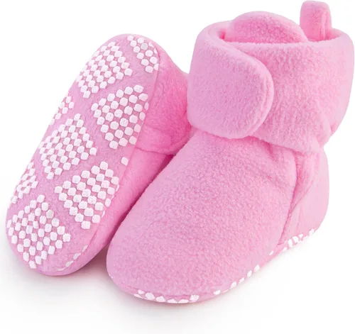 Pro Goleem Fleece Baby Booties - Warm Cozy Baby Slippers, Easy to Put on, Soft Newborn Booties Non-Slip Adjustable Fuzzy Baby Shoes for Girls and
