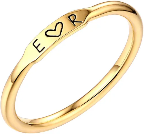 AILIN Anillo apilable con nombre de plata de ley 925 color oro rosa símbolo de corazón personalizado anillo de letra inicial regalos para mujeres y