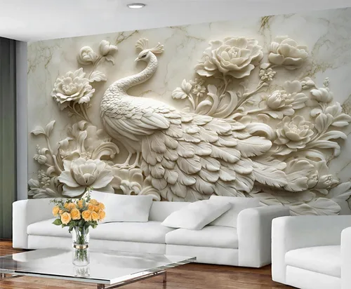 Miniatura 4 de Papel tapiz de pavo real, murales de pavo real de lujo, papel tapiz retro en relieve floral para niños y niñas, decoración de pared de dormitorio