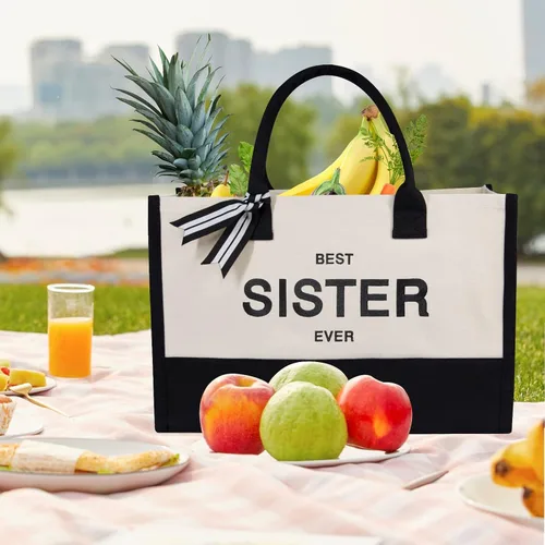 Miniatura 260 de TOPDesign - Bolso de playa de lona con inicial personalizada, bolsa de regalo con monograma, para mujer
