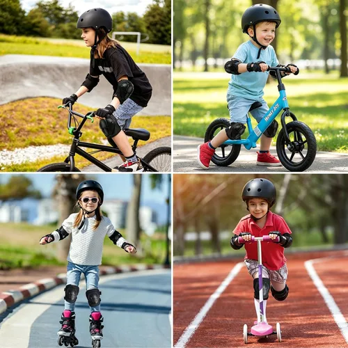 Miniatura 7 de Casco de bicicleta para niños de edades 2-14, casco de seguridad ajustable para niños pequeños con juego de equipo de protección, cascos