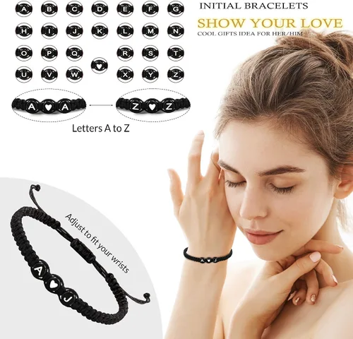 Miniatura 2 de Pulseras con iniciales para mujeres y hombres, regalos para novia, novio, pulseras de letras "I Love You", regalos para ella, él, mejor amigo