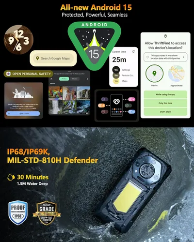 Miniatura 5 de Ulefone Armor 30 4G Android 15 Teléfono resistente, 24 GB+512 GB, pantalla FHD de 120 Hz de 6.95", luz LED versátil de 1236LM, cámara visión