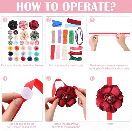 Miniatura 5 de Geosar Kit de diadema para baby shower, incluye letrero de madera con 60 cintas elásticas de flores bonitas, 10 telas redondas con cinta
